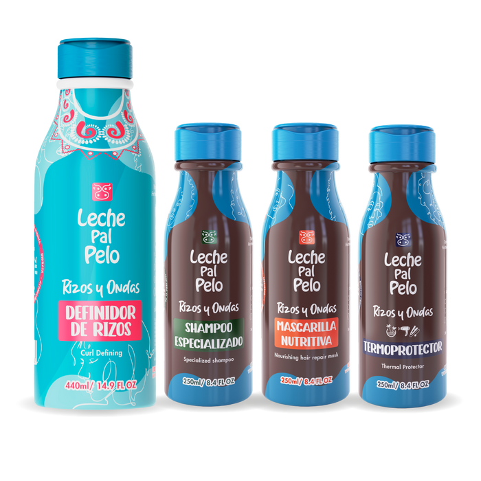 Combo definición: champú, mascarilla, termoprotector y crema para peinar. 